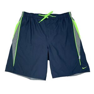 Nike Shorts Mens L Large Navy Colorblock Swimming Water Beach Swim Lined Trunks